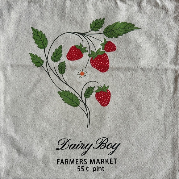 New Dairy Boy Strawberry Farmers Market Tote Cottagecore Farmcore Coastal Bag - Picture 6 of 8